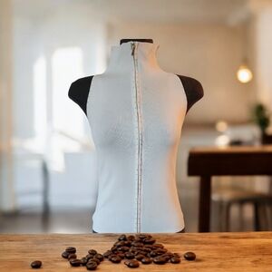 White Sleeveless Zip-Up Top